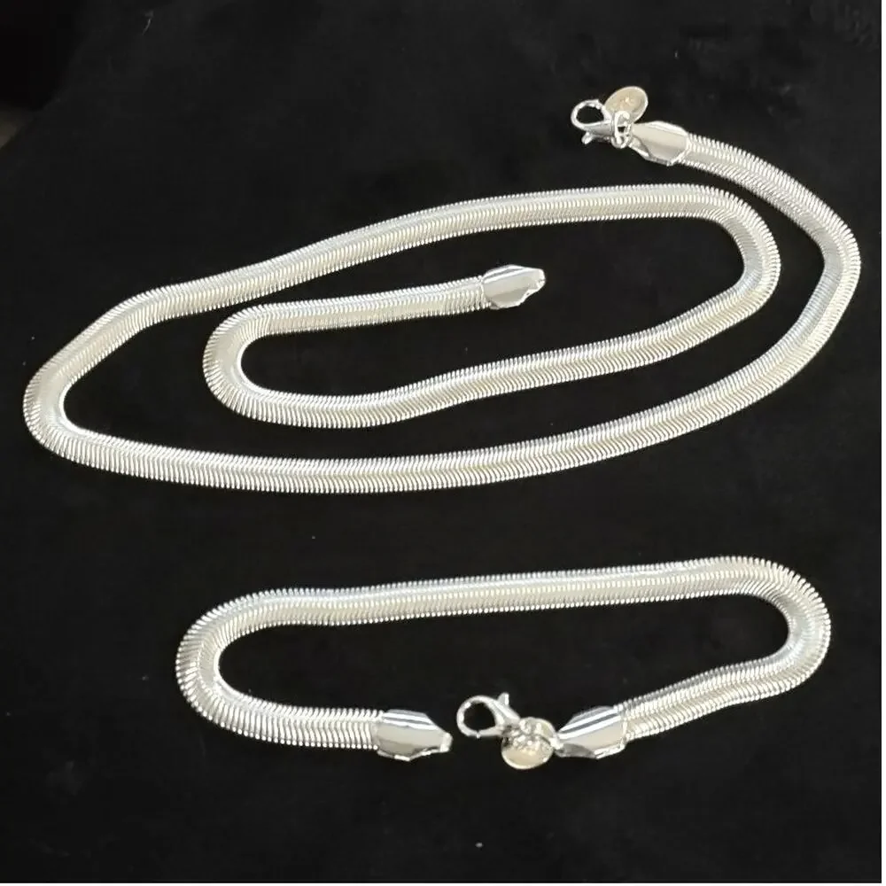 925 Sterling Silver Necklace & Bracelet Set Snake Chain Christmas Birthday Gift!